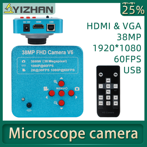 Промышленный электронный цифровой лабораторный микроскоп 38MP HDMI VGA USB, биологическая стереокамера с-образным креплением для ремонта пайки ► Фото 1/6