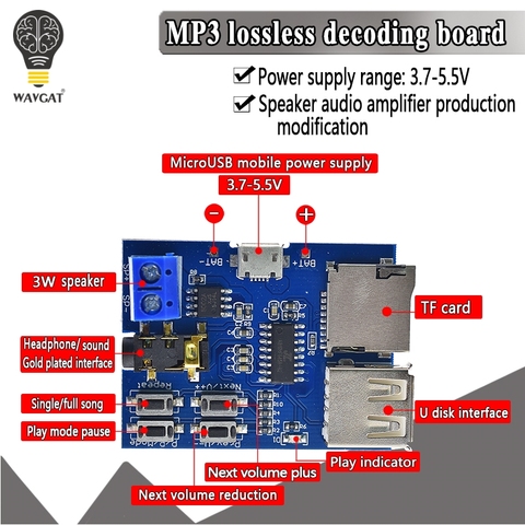 Бесплатная доставка TF карта U диск MP3 Плата декодера с форматом модуль Расшифровка усилителей аудио плеер ► Фото 1/6