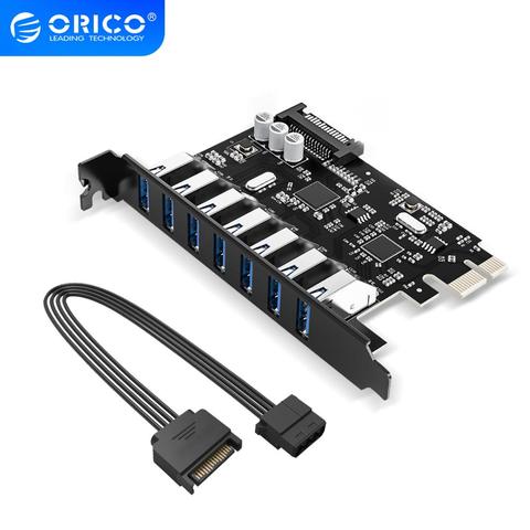 ORICO SuperSpeed USB 3,0 7 портов PCI-E Экспресс-карта с 15pin SATA коннектором питания PCIE Adapt VL805 и VL812 чипсеты ► Фото 1/6
