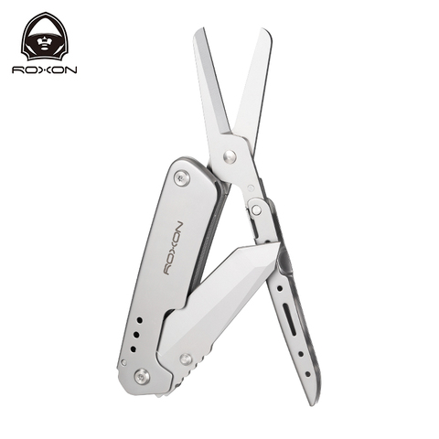 Складной карманный нож и ножницы Roxon 2 в 1 EDC Multi tool с зажимом для ремня, работа по дому, рукоделие, на открытом воздухе, кемпинг, ► Фото 1/5