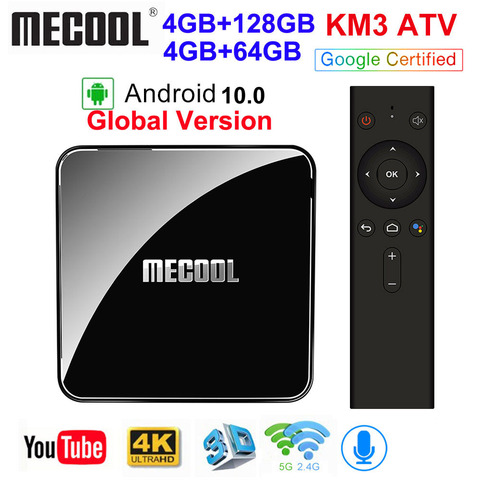 MECOOL KM3 в ТВ Android ТВ Google Сертифицированный ТВ Box Android 10 4GB 64GB Android 9,0 Amlogic S905X2 4K 5G двухъядерный процессор Wi-Fi KM9 PRO 4 Гб оперативной памяти, 32 Гб встро... ► Фото 1/5