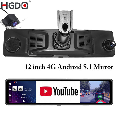 HGDO, 12 ''камера в зеркале заднего вида Android 4G Видеорегистраторы для автомобилей ADAS WI-FI видео Регистраторы FHD 1080P видеорегистратор с двумя объективами видеорегистратор с g-датчиком и крепление ► Фото 1/6