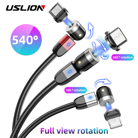 Новый обновленный Магнитный кабель USLION для быстрой зарядки с разъемом Micro USB типа C, мобильный телефон кабель для Samsung iPhone 360 + 180 градусов пово... ► Фото 1/6