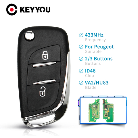 Модифицированный Автомобильный ключ KEYYOU ASK FSK для Peugeot 207 307 407 208 308 408 607 Partner CE0523 Ce0536 433 МГц ID46 2/3 кнопки ► Фото 1/6