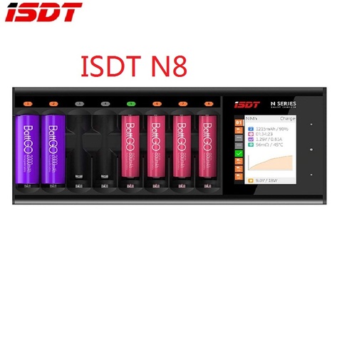 Универсальное зарядное устройство ISDT N8 с ЖК-дисплеем, быстрое умное зарядное устройство с 8 слотами для аккумуляторных батарей AA AAA Li-lon ► Фото 1/4