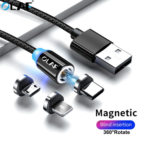 Магнитный кабель OLAF 1 м 2 м Micro usb кабели для Xiaomi Huawei Samsung S9 USB Type C кабель USB C магнитное зарядное устройство для iPhone X 8 7 ► Фото 1/6