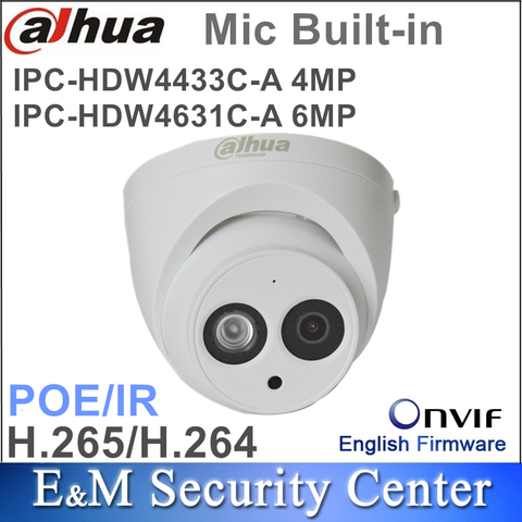 Оригинальный dahua 4MP IPC-HDW4433C-A и 6Mp IPC-HDW4631C-A CCTV сетевая IP камера ИК POE CCTV Микрофон Встроенный купол ► Фото 1/1