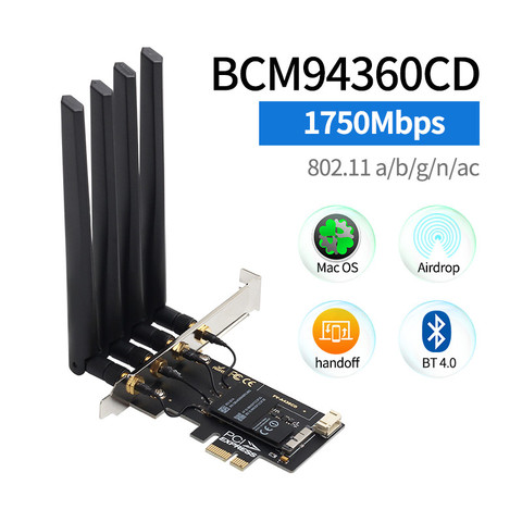 1750 Мбит/с BCM94360CD PCIe настольная Wifi карта 802.11ac Bluetooth 4,0 Bcm94360 беспроводной адаптер для MacOS Hackintosh Dekstop PC ► Фото 1/6