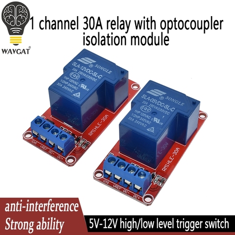 12V 5V 30A двусторонней изоляции релейный модуль высокой/Низкий уровень триггера 12V/5V 30A 1-канальный релейный модуль + электронный с Оптрон ► Фото 1/6