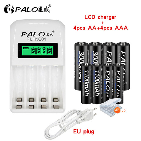 PALO 8 шт./лот набор перезаряжаемых аккумуляторов включает 4 шт. AA 3000 мАч и 4 шт. AAA 1100 мАч Ni-MH AA/AAA аккумуляторные батареи для радио ► Фото 1/6