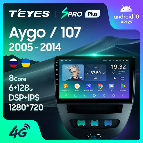 TEYES SPRO Plus Штатная магнитола For Пежо 107 For Peugeot 107 For Toyota Aygo 2005 - 2014 Android 10, до 8-ЯДЕР, до 4 + 64ГБ 32EQ + DSP 2DIN автомагнитола 2 DIN DVD GPS мультимедиа автомобиля головное устройство ► Фото 1/6