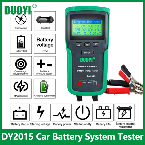 DUOYI DY2015 12V автомобильный мотоцикл батарея система тест er анализатор CCA емкость электронная нагрузка батарея Зарядка тест на проворот коленв... ► Фото 1/6