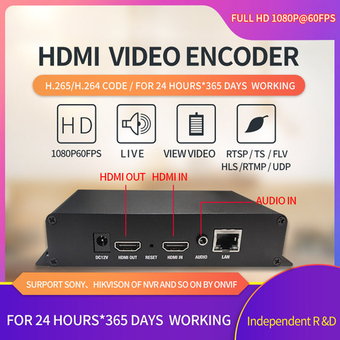 HDMI H265/H264 1080P60FPS видео кодировщик для IP потоковой передачи, поддержка SRT/RTMP/RTSP/TS/HLS-M3U8/FLV/UDP протокол ► Фото 1/1