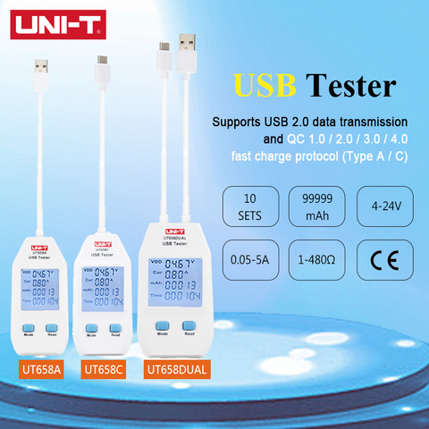 Устройство для измерения емкости зарядного устройства UT658A/UT658C/UT658DUAL USB, измеритель напряжения и тока ► Фото 1/6
