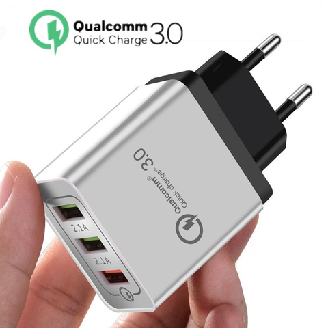 Быстрая зарядка 3,0 USB зарядное устройство 5V 2.4A QC3.0 кабель для быстрой зарядки USB настенное зарядное устройство для iPhone Samsung Xiaomi Мобильный телефон зарядное устройство с 3 портами (стандарт ► Фото 1/6