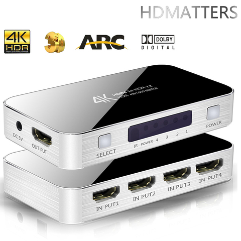 4K HDMI переключатель HDMI 2,0, HDMI аудиовыход HDR ARC splitter 4X1 с пультом дистанционного управления (HDMI in к HDMI + toslink + стерео аудиовыход) ► Фото 1/6