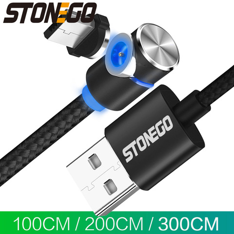 Светодиодный магнитный кабель Micro USB STONEGO, L-образный Магнитный USB-кабель для зарядки с разъемами Micro USB, длиной 1 м, 2 м, 3 м, 90 градусов ► Фото 1/6