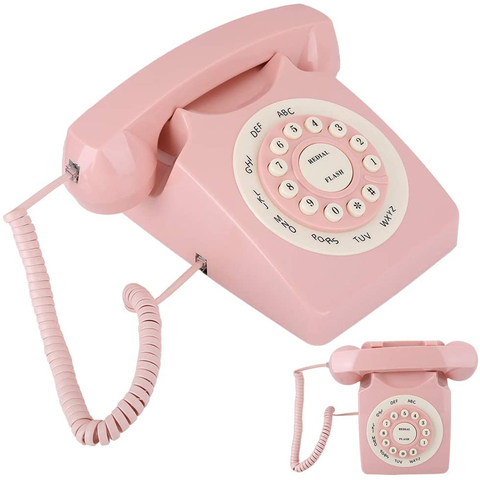 Старинный Настольный ретро телефон, старинный стационарный проводной телефон для дома, офиса, телефон черный/розовый/зеленый ► Фото 1/6