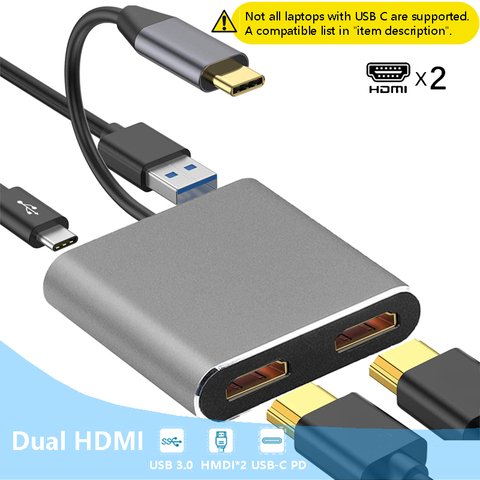 Док-станция USB C для ноутбука, двойной концентратор HDMI USB 3,0, адаптер для ноутбука Macbook HP DELL XPS Surface Lenovo ThinkPad Dock ► Фото 1/6
