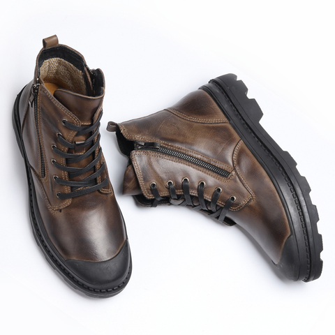 Мужские зимние ботинки из натуральной коровьей кожи; Мужские ботинки ручной работы в стиле ретро; Мужская зимняя обувь из натуральной кожи; # CX9550 ► Фото 1/6