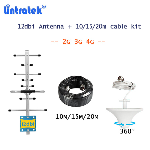 Lintratek 12dbi наружная антенна Yagi + внутренняя потолочная антенна + 10 м/15 м/20 м кабель комплект аксессуаров для 2g 3g 4g усилитель сигнала ► Фото 1/5