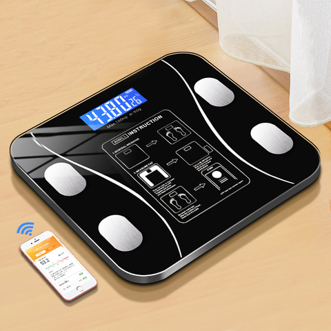Весы для тела, жира, Bluetooth, BMI, весы для тела, умные, беспроводные, цифровые, для ванной, весовые весы, анализатор состава тела, весы ► Фото 1/6