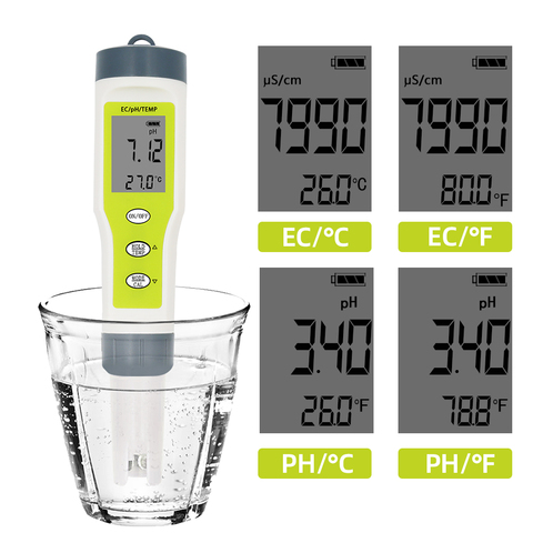 PH тестер 3-в-1, PH/EC/цифровой измеритель температуры, высокая точность 0,01, диапазон 0-14PH, качество воды, автоматическая калибровка для аквариумов ► Фото 1/6
