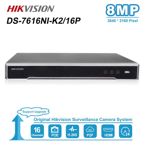 Hikvision Embedded Plug & Play 4K сетевой видеорегистратор с 16CH/8CH 2 интерфейса SATA, максимальная поддержка разрешения 8 Мп, зеркальное разрешение/16P и зеркал... ► Фото 1/5