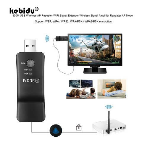 Kebidu 2,4 ГГц 300 Мбит/с USB к RJ45 Wifi расширитель диапазона беспроводной ТВ сети Wifi ретранслятор адаптер WPS для Samsung LG Sony HDTV ► Фото 1/6