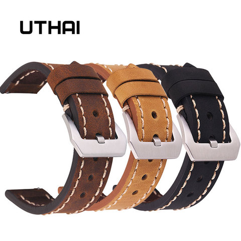 UTHAI ремешок для часов из натуральной кожи 20 мм 22 мм 24 мм для Samsung Galaxy Watch 42 46 мм S2/3 Sport для Amazfit быстросъемный ремешок для часов ► Фото 1/6