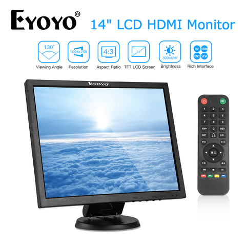 EYOYO EM14A 14 дюймов 4:3 TFT BNC HDMI ПК монитор 1024x768 ЖК-экран VGA AV Компьютер ТВ дисплей для CC TV камеры безопасности 12 В ► Фото 1/6