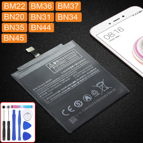 Аккумулятор для телефонов Xiaomi Redmi 5, 5A, 5Plus, mi 5, 5C, 5X, Redmi Note 5, 5A Pro, BM22, BM36, BM37, BN20, BN31, BN34, BN35, BN44, BN45 ► Фото 1/6