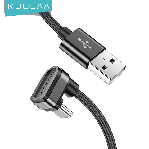 KUULAA USB Type C кабель 180 градусов Быстрое зарядное устройство кабель для Xiaomi Mi 10 9 8 10T POCO x3 Samsung S10 мобильный телефон USB-C нейлоновый шнур ► Фото 1/6