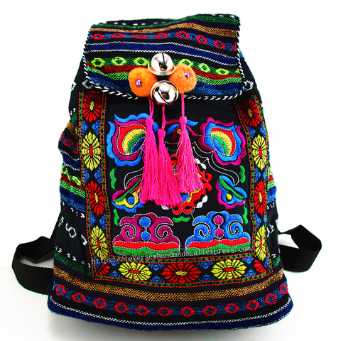 Винтажный этнический рюкзак Hmong, этнический хиппи-рюкзак в стиле бохо с вышивкой в этническом стиле, размер L ► Фото 1/6