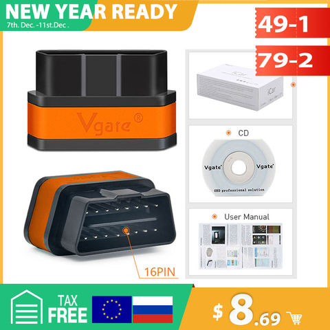 Vgate icar2 Bluetooth/Wifi OBD2 диагностический инструмент ELM327 Bluetooth OBD 2 сканер Мини ELM327 WiFi для Android/IOS/PC считыватель кодов ► Фото 1/6