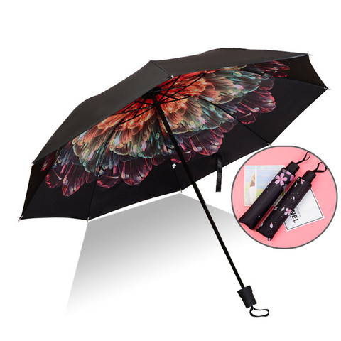Зонт высокого качества для мужчин и женщин, ветрозащитный большой Paraguas 3D Цветочный Принт, солнечный анти-солнце 3 складной зонт для улицы ► Фото 1/6
