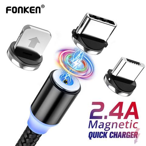 Магнитный зарядный кабель FONKEN Micro USB, кабель USB Type-C для быстрой зарядки XIaomi Huawei Samsung, магнитный кабель для Iphone 11pro Max ► Фото 1/6