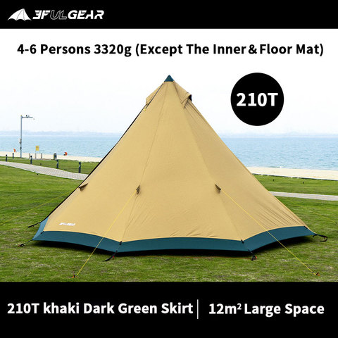 3F UL GEAR TRIBE Pyramid Tipi палатка 40D/210T уличная большая палатка 4-6 человек 4 сезонная ветрозащитная палатка с снежной юбкой ► Фото 1/6