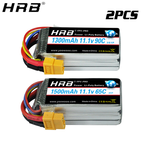 2 шт. аккумулятор HRB Lipo 3S, 11,1 В, 1300 мА/ч, 14,8 в, 1500 мА/ч, 1800 мА/ч, 2S, 7,4 В, 2200 мА/ч, 50C, XT60, 1100 мА/ч, RC Airplane, FPV, Дрон, автозапчасти ► Фото 1/6