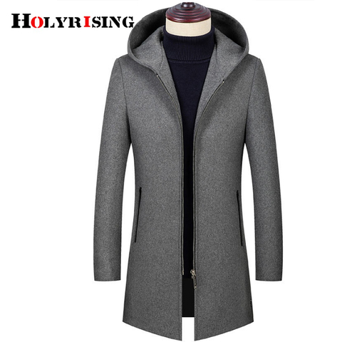 Шерстяное мужское пальто Holyrising с капюшоном, зимнее мужское шерстяное пальто в британском стиле, новый дизайн, высококачественное шерстяное пальто на молнии с капюшоном для мужчин 19043-5 ► Фото 1/6