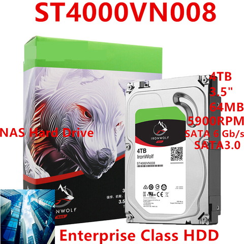 Новый жесткий диск для Seagate Ironwolf 4 ТБ 3,5 дюйма SATA 6 ГБ/сек. 64 Мб 5900 об/мин для внутреннего жесткого диска для жесткого диска NAS ST4000VN008 ► Фото 1/6