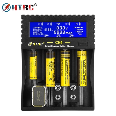 HTRC 4 слота зарядное устройство Li-Ion Li-fe Ni-MH Ni-CD LCD умное быстрое зарядное устройство для 26650 6F22 9V AA AAA 16340 14500 18650 батарея ► Фото 1/6