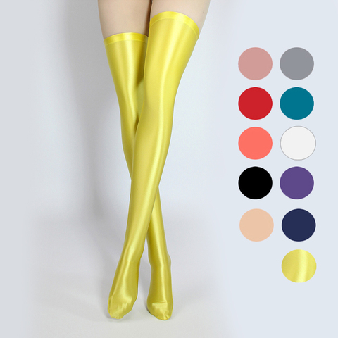 Разноцветные однотонные блестящие шелковые эластичные носки XCKNY, блестящие тканевые носки, женские чулки до колена ► Фото 1/6