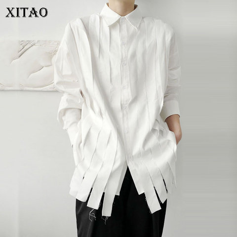 Белая блузка с кисточками XITAO, модная новинка 2022, осенняя плиссированная Небольшая повседневная Свободная рубашка с длинным рукавом и одной... ► Фото 1/6