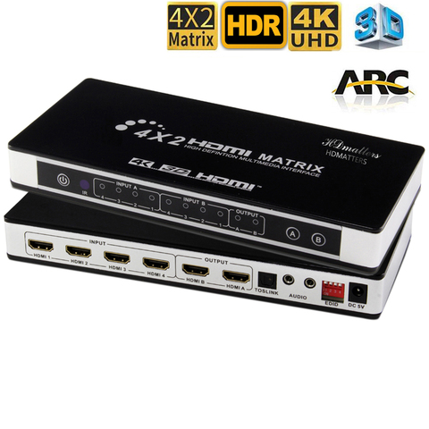 HDMI матричный коммутатор 4X2, сплиттер с поддержкой toslink и стерео аудио 4kX 2K/30 Гц ► Фото 1/1