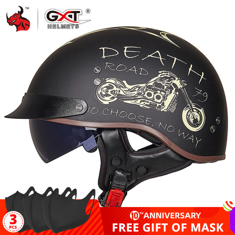 Мотоциклетный шлем GXT в стиле ретро с сертификацией DOT, винтажный мотоциклетный шлем для скутера, велосипедный мотоциклетный шлем на полови... ► Фото 1/6