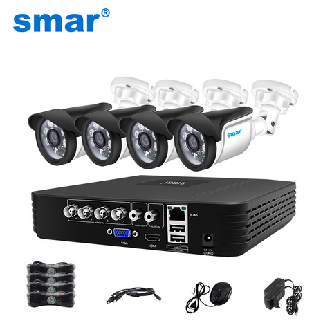 Smar 4CH 1080N 5 в 1 AHD DVR комплект видеонаблюдения Системы 4 & 2 шт. 720P/1080P IR AHD Camera на открытом воздухе Водонепроницаемый видеонаблюдения XMeye ► Фото 1/6