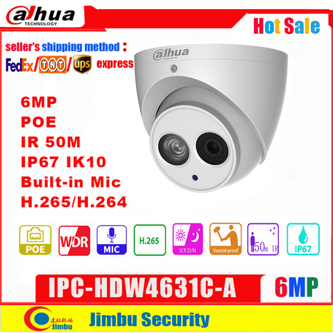Сетевой видеорегистратор Dahua 6MP IP Камера POE IPC-HDW4631C-A 4MP IPC-HDW4433C-A IR50M H.265 Поддержка Встроенный микрофон IP67 купола CCTV безопасности Камера ► Фото 1/4
