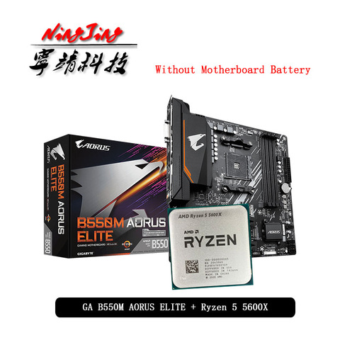 Материнская плата AMD Ryzen 5 5600X R5 5600X CPU + GA B550M AORUS ELITE Socket AM4, новая, но без кулера ► Фото 1/5