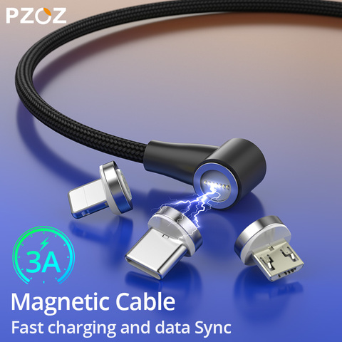 Магнитный кабель PZOZ 90 градусов, usb c Micro usb Type C, быстрая зарядка, магнитное зарядное устройство Micro usb Type-C для xiaomi, usb-c ► Фото 1/6